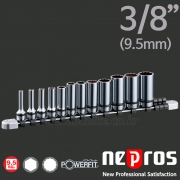 NEPROS 네프로스 3/8인치 6각 12각 롱 핸드소켓세트 복스 ( 12PCS ) NTB3L12XA